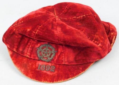 George Toone the England & Notts County FC goalkeeper. A red velvet England cap dated 1892.