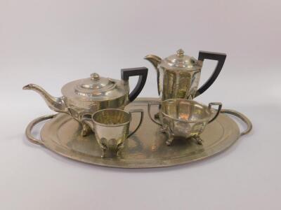 An English pewter four piece tea set