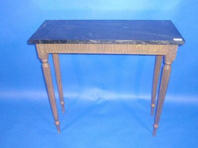 A 20thC gilt finished console table with reeded legs and marble top