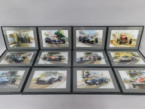 Twelve Alan Fearnley Motor Racing prints