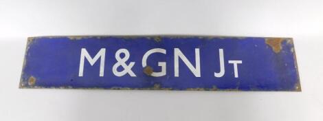 A Midland and Great Northern Junction blue and white enamel railway sign