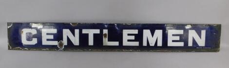 A white and blue enamel railway sign Gentleman