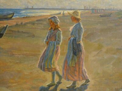 Johannes M Fasting Wilhjelm (1868-1938). Mother and daughter walking on a beach - 4