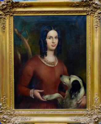 19thC British School. Half length portrait of a young lady with dog - 2