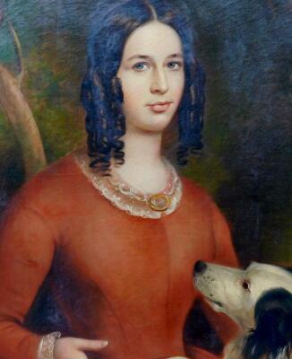 19thC British School. Half length portrait of a young lady with dog - 3