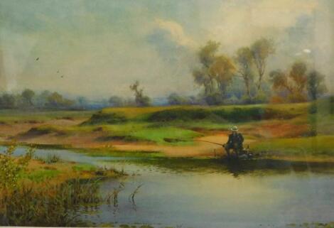 William Bartol Thomas (1877-1947). Fishing on the banks of a Lincolnshire river