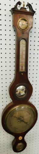 Bernasconi Leeds. A mid 19thC boxwood and ebony strung wheel barometer