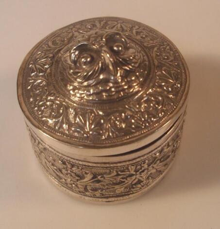 An Indian silver plated cylindrical patch box