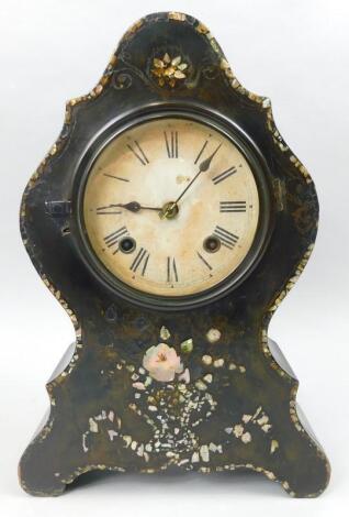 An American ebonised papier mache mantel clock