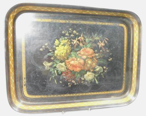 A Victorian papier mache rectangular tray