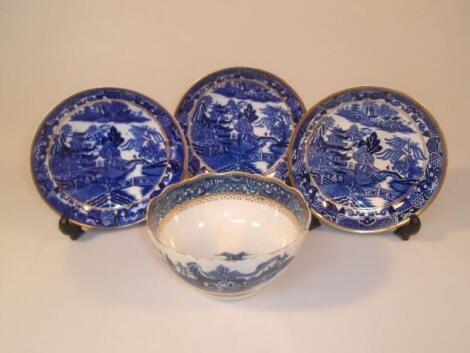 An 18thC Caughley slop bowl printed in blue with the Willow pattern