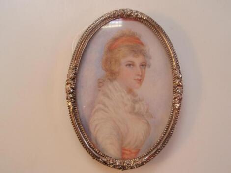 19thC School. Portrait miniature of Emma Overend