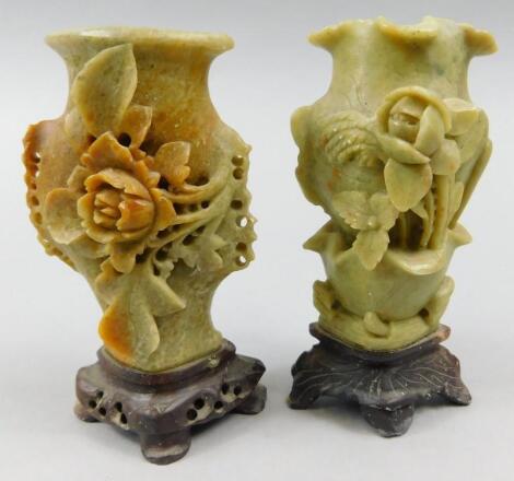 A near pair of Chinese soap stone vases