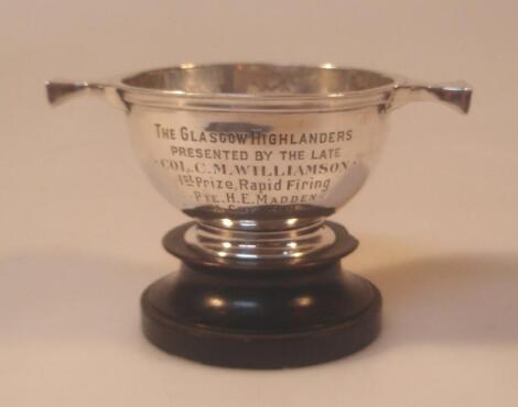 An Edwardian Scottish silver trophy bowl in the form of a quaich