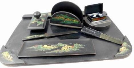 An oriental lacquer desk set