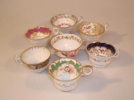 Seven 19thC porcelain tea cups