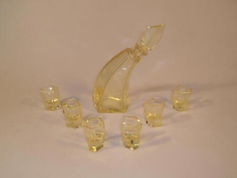 An Art Deco lemon glass liqueur set