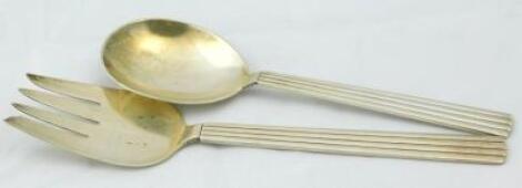 A Georg Jensen Bernadotte pattern sterling serving spoon and fork