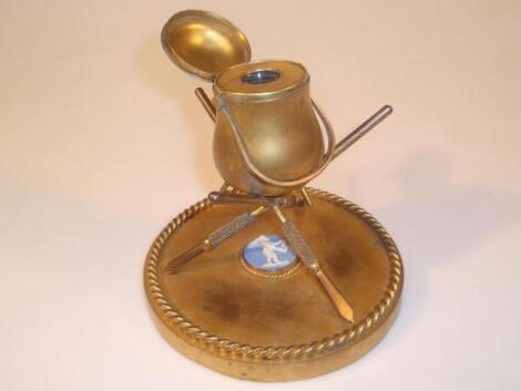 A late 19thC gilt metal inkwell by Phillipson & Golder of Chester