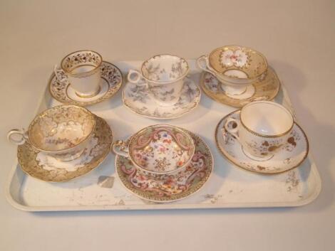 Six early 19thC and later decorative cups and saucers