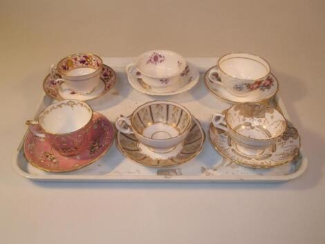 Six early 19thC and later decorative cups and saucers