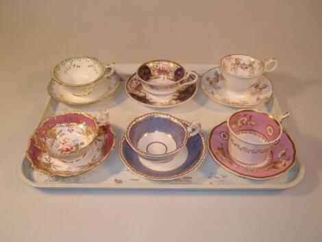 Six early 19thC and later decorative cups and saucers