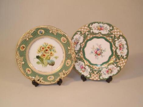 A 19thC English porcelain cabinet plate painted with floral sprays to the