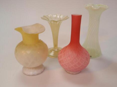 A Vaseline glass flared trumpet vase