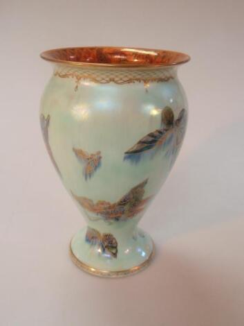 A Wedgwood lustre baluster vase with gilt butterfly decoration