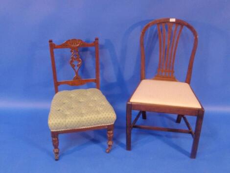 A Georgian mahogany dining chair and a late Victorian nursing chair