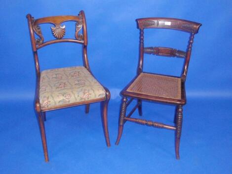Two 19thC chairs. Stained beech bedroom chair