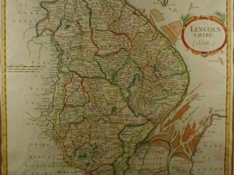 An 18thC hand coloured map of Lincolnshire after Robert Morden