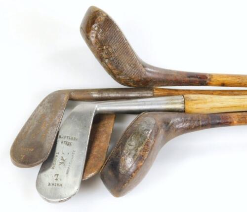 Five various early to mid 20thC hickory shafted golf clubs