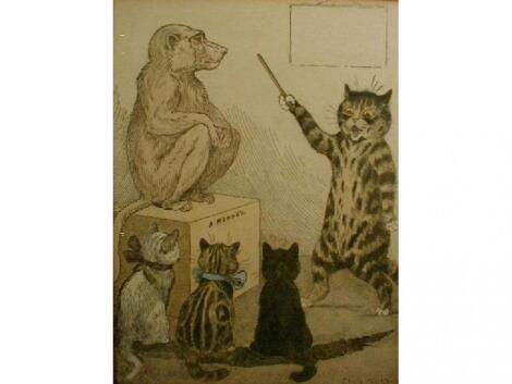 Three hand coloured reproduction prints after Louis Wain