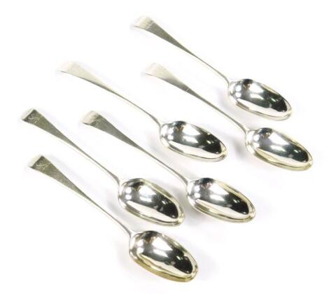 A Harlequin set of six George III silver dessert spoons