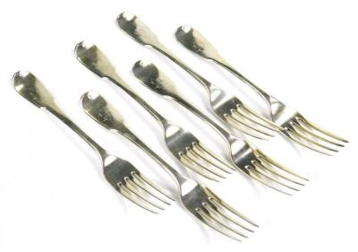 A matched set of six George III table forks