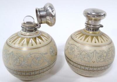 A pair of Victorian silver and pottery George Jones perfume bottles - 2