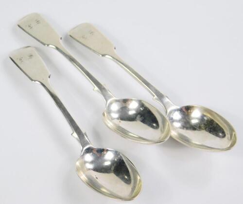 A set of three Victorian silver dessert spoons