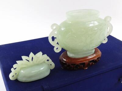 A Chinese late 20thC jadeite censer and cover - 3