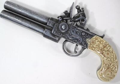 A 20thC replica of double barrel flint lock pistol - 3