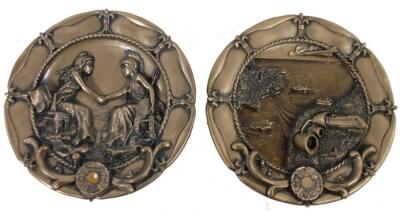 A pair of bronzed The Celebration Official Opening Of The Channel Tunnel plates