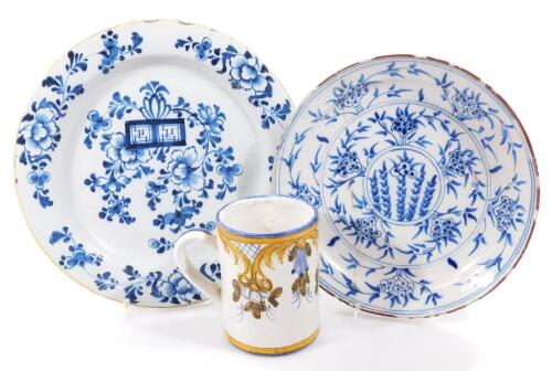 An 18thC English Delft blue and white plate