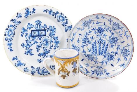 An 18thC English Delft blue and white plate