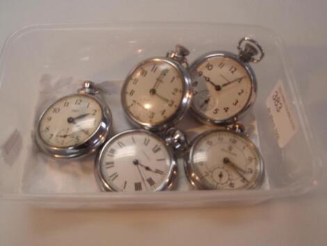 Five base metal pocket watches