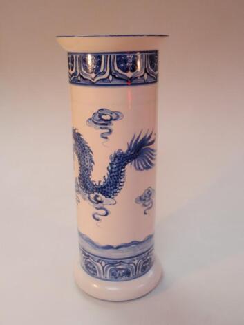 A 20thC Chinese blue and white umbrella stand