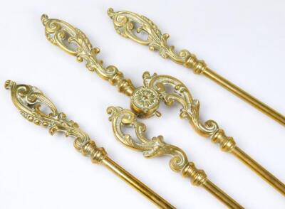 A set of three Victorian brass and steel fire irons - 2