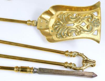 A set of three Victorian brass and steel fire irons - 3