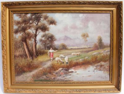 M Zampetla (20thC). Italian landscape with a shepherdess and flock - 2