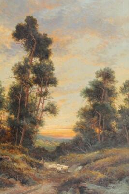 Henry Cooper. Landscape at sunset with a shepherd and flock