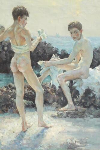 Follower of Henry Scott Tuke. Beach scene with boys bathing